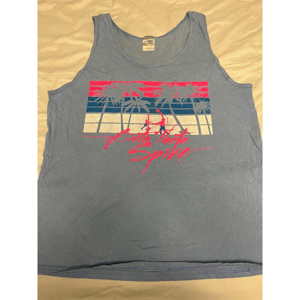 Gildan Ultra Cotton Beta Theta Spike Volleyball Graphic Tank Top Blue Men's M